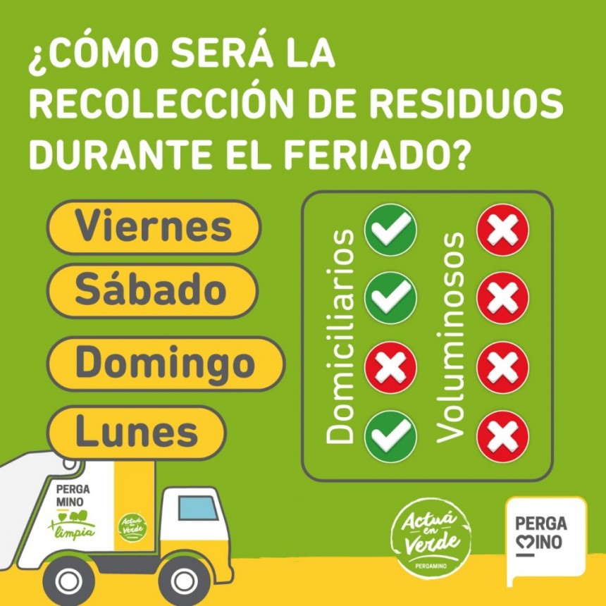 Habrá recolección de residuos en el fin de semana largo