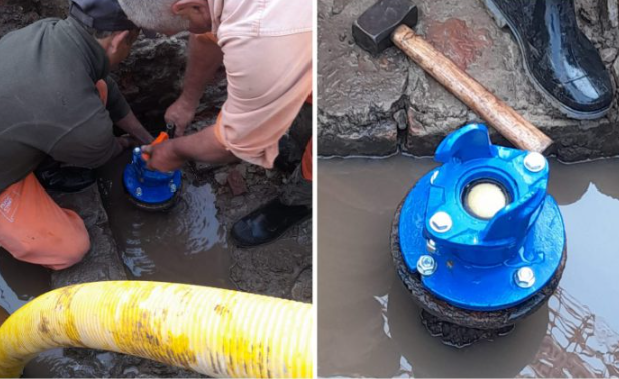 Arreglo de cañería de agua en el Barrio Centro