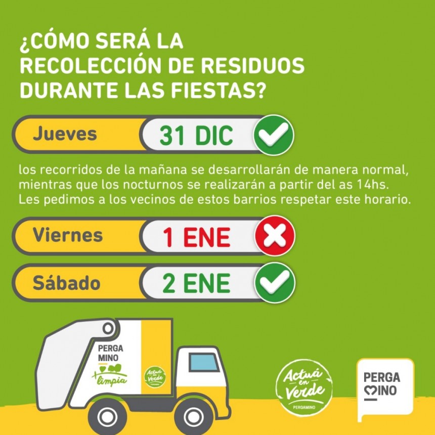  ¿Cómo será la recolección de residuos durante el fin se semana?